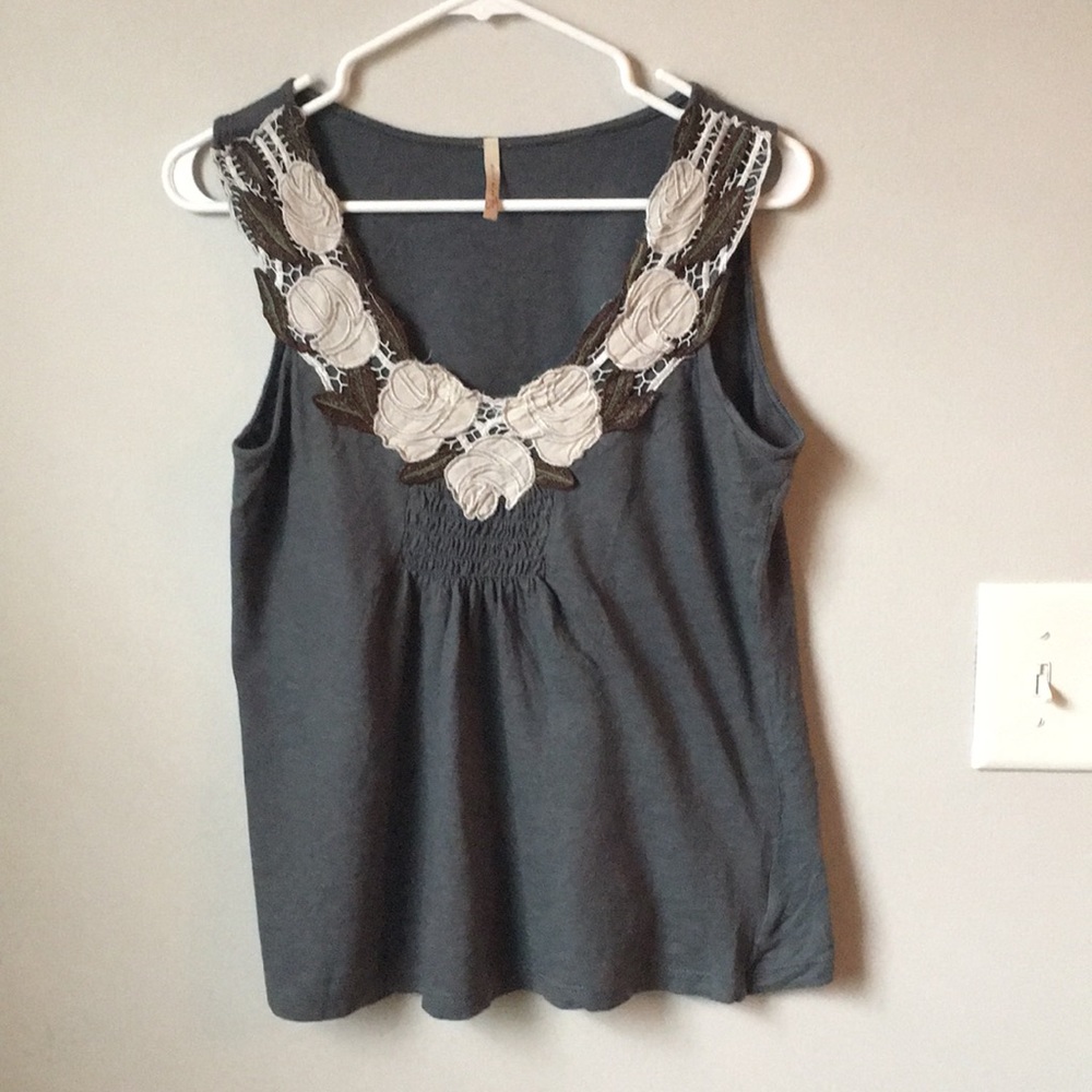 Gray Embroidered Tank